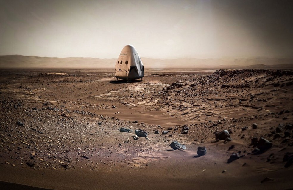 Ilustração de cápsula da SpaceX em Marte — Foto: Reprodução/Twitter/SpaceX