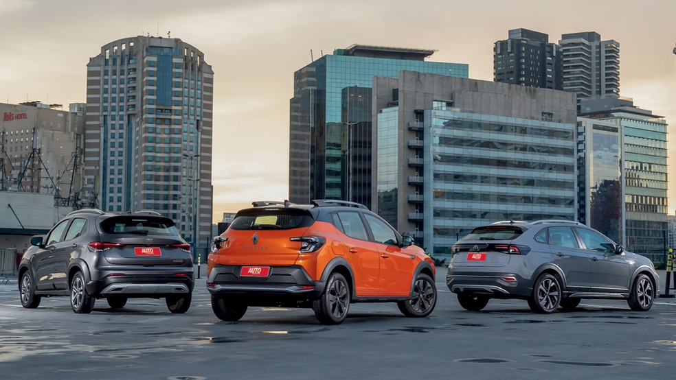 Fiat Pulse Impetus, Renault Kardian Première Edition e Volkswagen Nivus Comfortline — Foto: Renato Durães/Auto News Brasil
