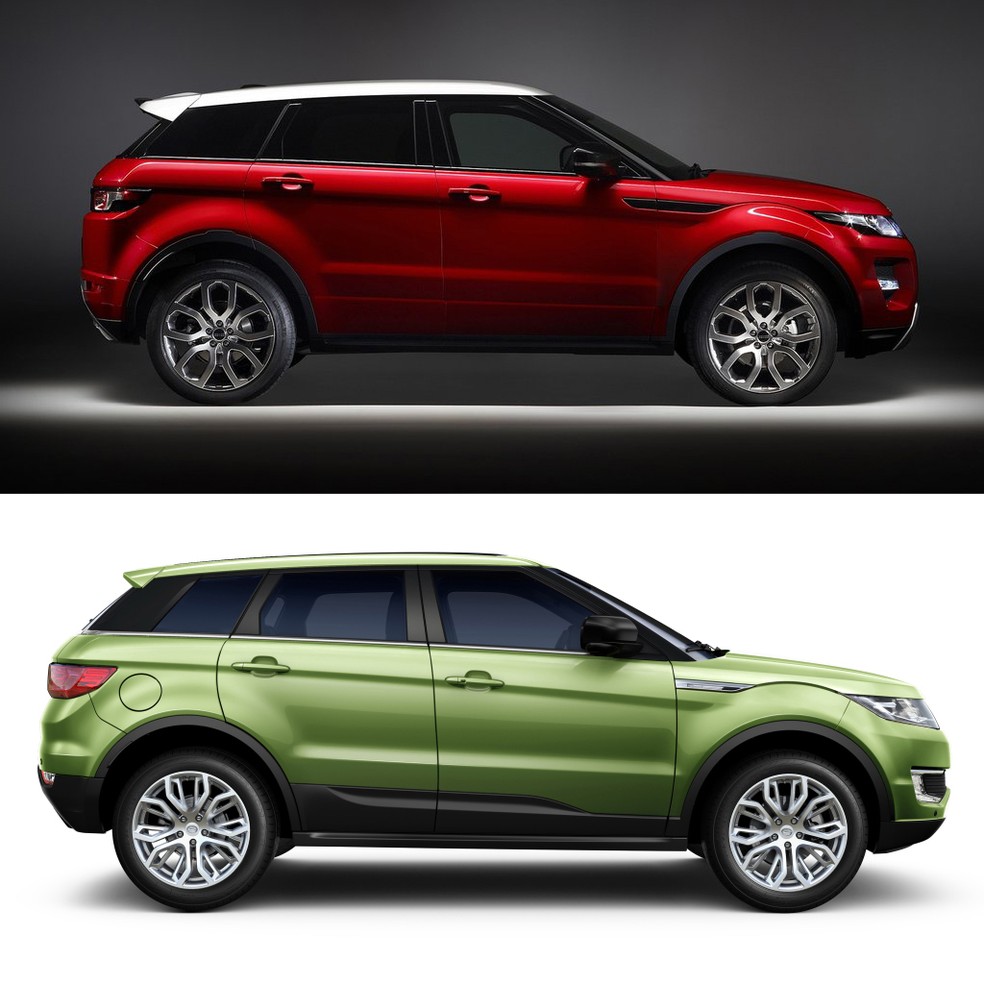 Land Rover Range Rover Evoque (em cima) e Landwind X7 (embaixo) — Foto: Divulgação/G1 (montagem)