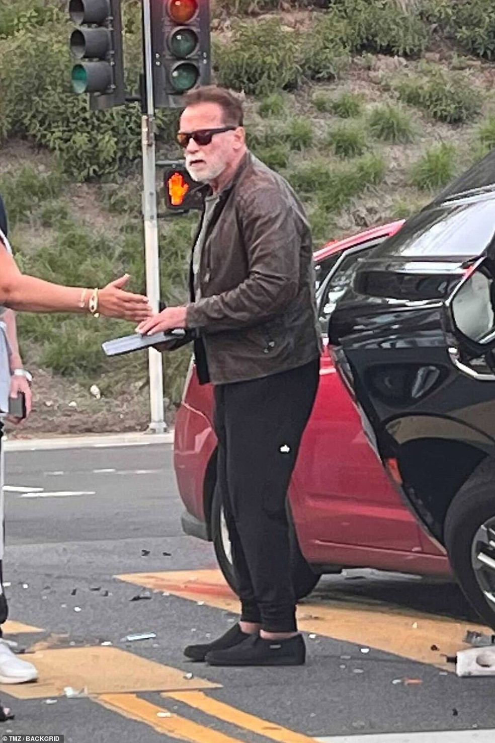 Schwarzenegger, aparentemente, não se feriu na colisão — Foto: Reprodução/Internet