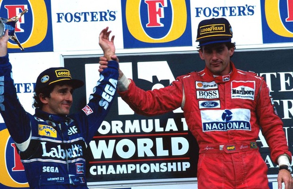 Encontro de tri e tetracampeões no pódio do GP da Austrália de 1993 (Foto: Divulgação) — Foto: Auto Esporte