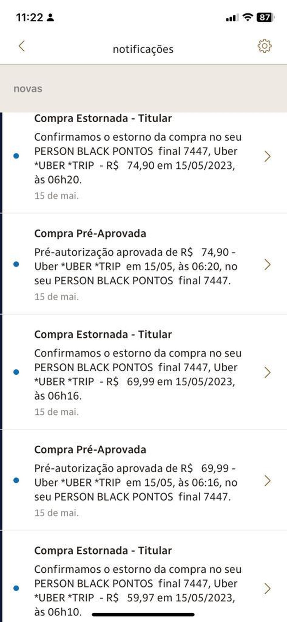 Reportagem tentou pedir um Uber nesta manhã, mas enfrentou uma série de cancelamentos — Foto: Reprodução
