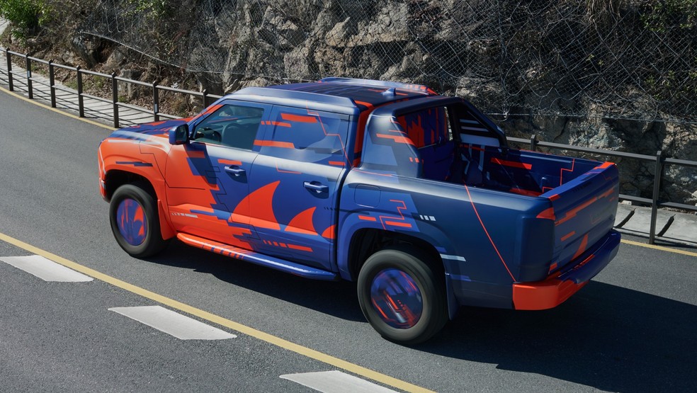 Picape da BYD terá porte para brigar com Toyota Hilux e Chevrolet S10; volume da caçamba ainda não foi divulgado — Foto: Divulgação