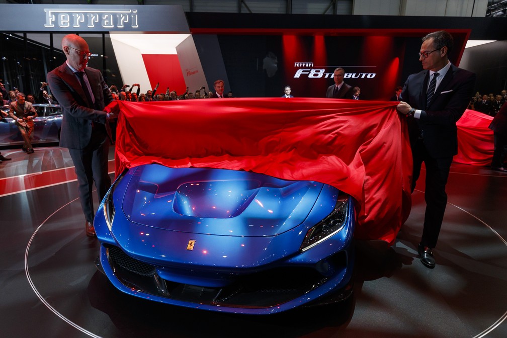 Ferrari F8 Tributo foi revelada nesta terça-feira (5) no Salão de Genebra 2019 — Foto: Cyril Zingaro/AP