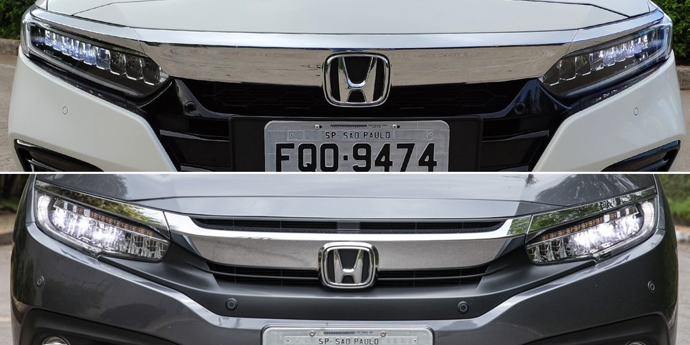 Comparativo da dianteira dos Honda Accord (acima) e Civic — Foto: André Paixão e Marcelo Brandt/G1