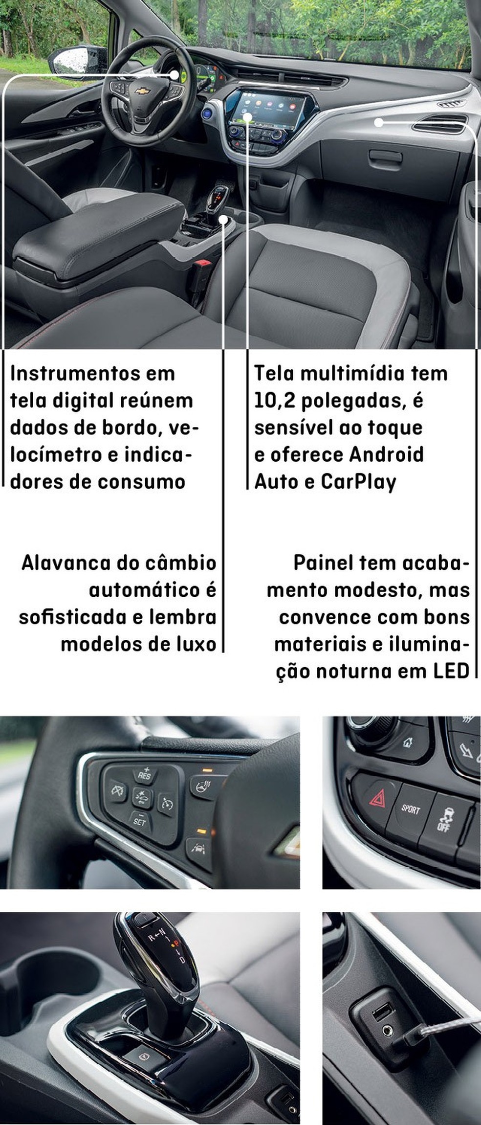 Bolt tem quatro entradas USB, modo Sport e volante com aquecimento — Foto: Auto Esporte