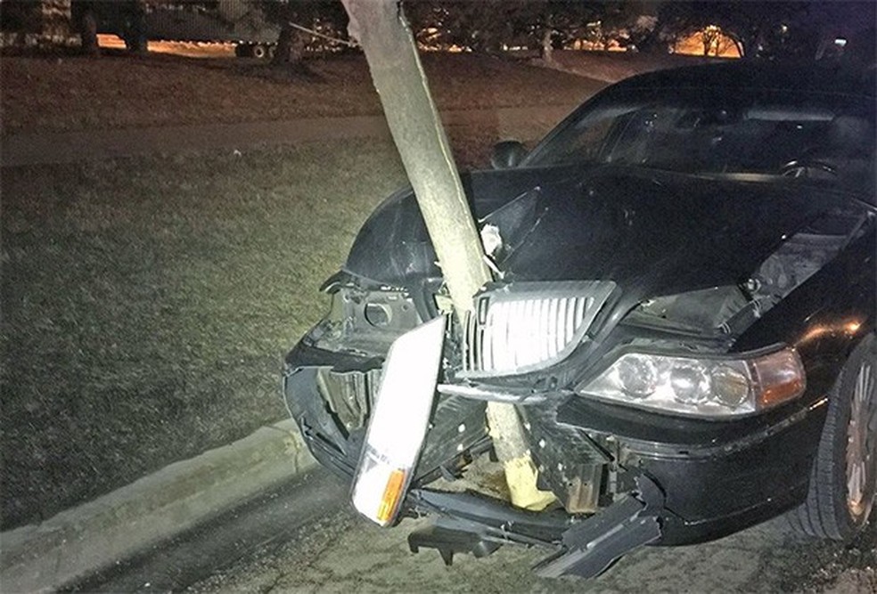 Mulher dirige com árvore presa ao capô (Foto: Reprodução/Roselle Police Department) — Foto: Auto Esporte