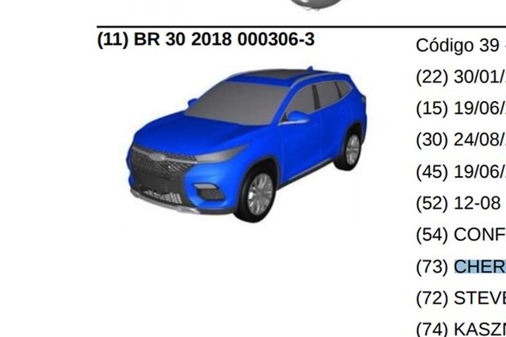Exeed TX foi registrado no INPI (Foto: Reprodução) — Foto: Auto Esporte