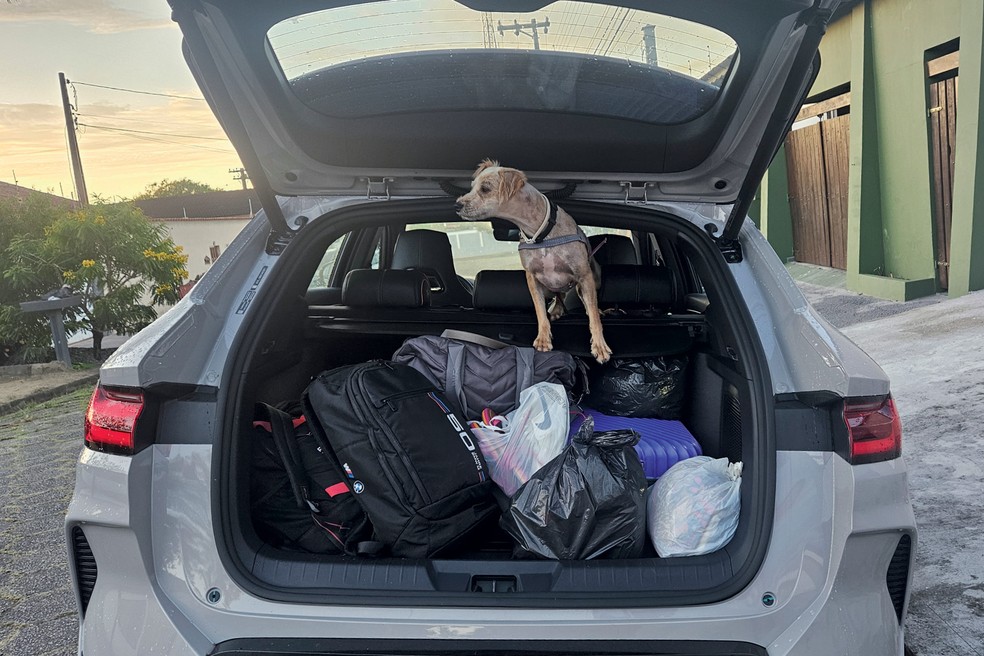 "Doguinho" fez questão de mostrar que o porta-malas tem capacidade de 574 litros — Foto: Jady Peroni/Auto News Brasil