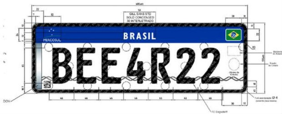 Nova placa de identifição padrão Mercosul (Foto: Divulgação) — Foto: Auto Esporte