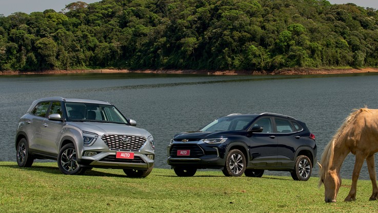 Hyundai Creta Platinum e Chevrolet Tracker Premier - Era para ser um trio: assim como Creta e Tracker, VW T-Cross também tem motor 1.0 turbo. Na falta dele... 